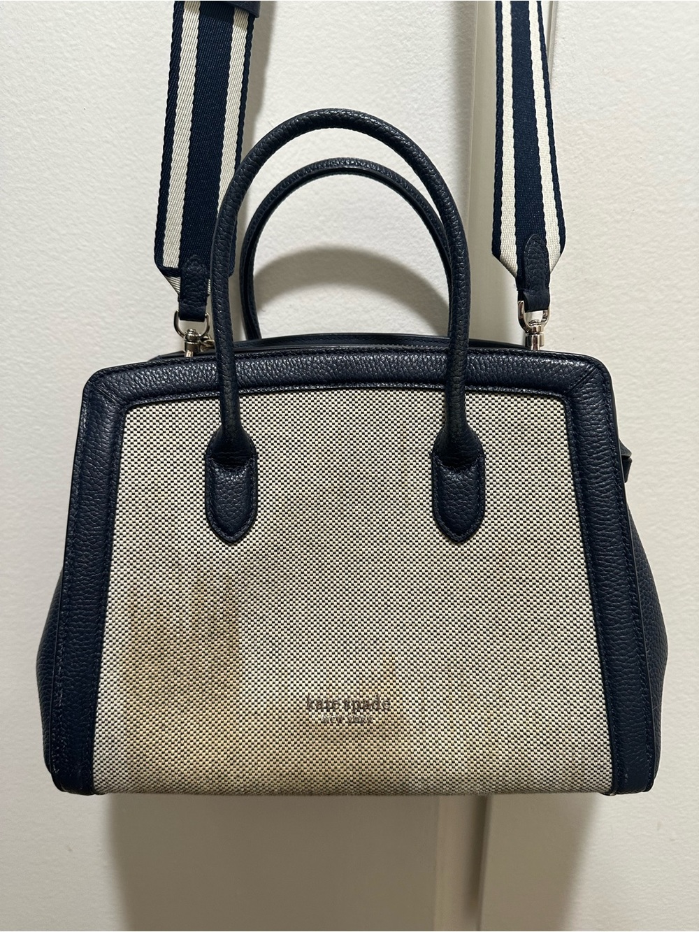 Navy and Cream Structured Crossbody Satchel - Kate Spade